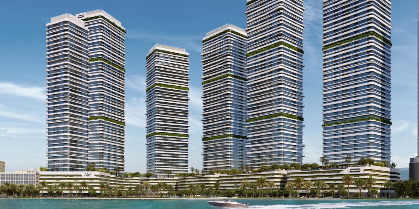 LINAR by Alef waterfront towers viewed from the Al Mamzar creek