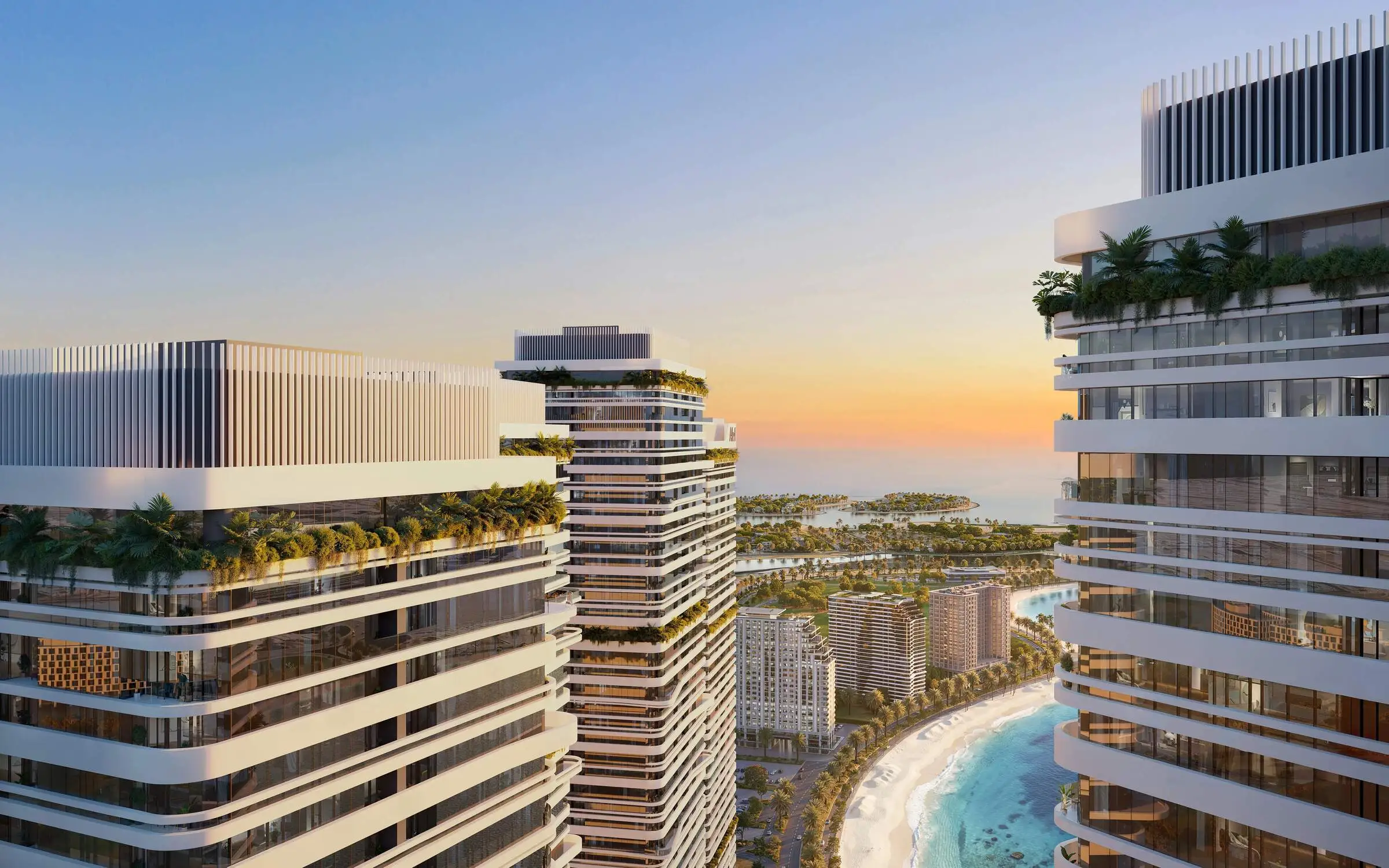 Aerial view of the LINAR by Alef waterfront community between Dubai and Sharjah